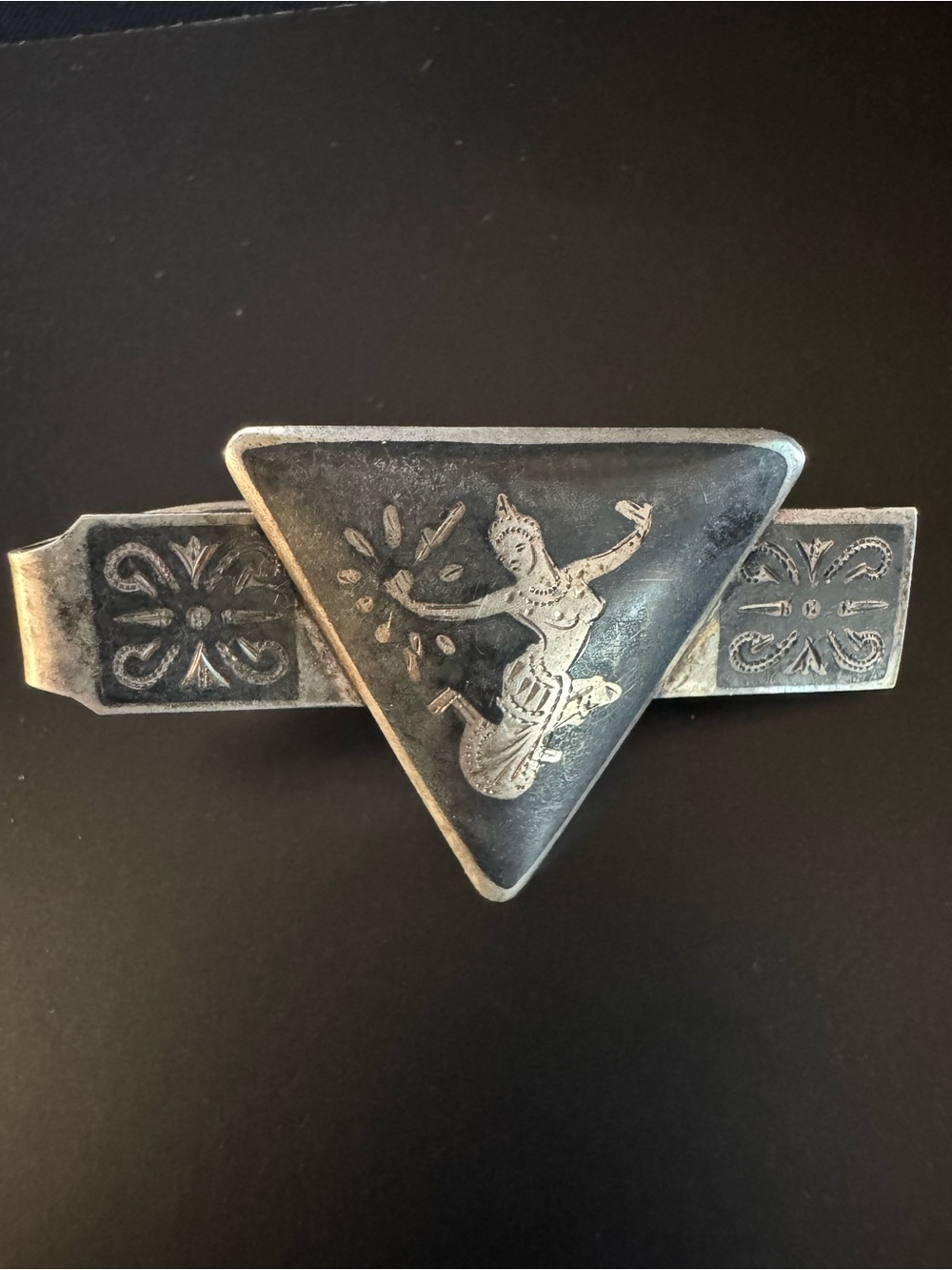 Vintage Siam Sterling Silver Niello Tie Clip Thai Dancer